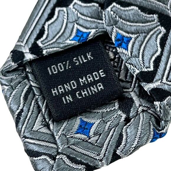Jos Joseph A Bank Signature Collection Mens Gray Blue 100% Silk Tie Necktie 3.5" - Picture 15 of 16
